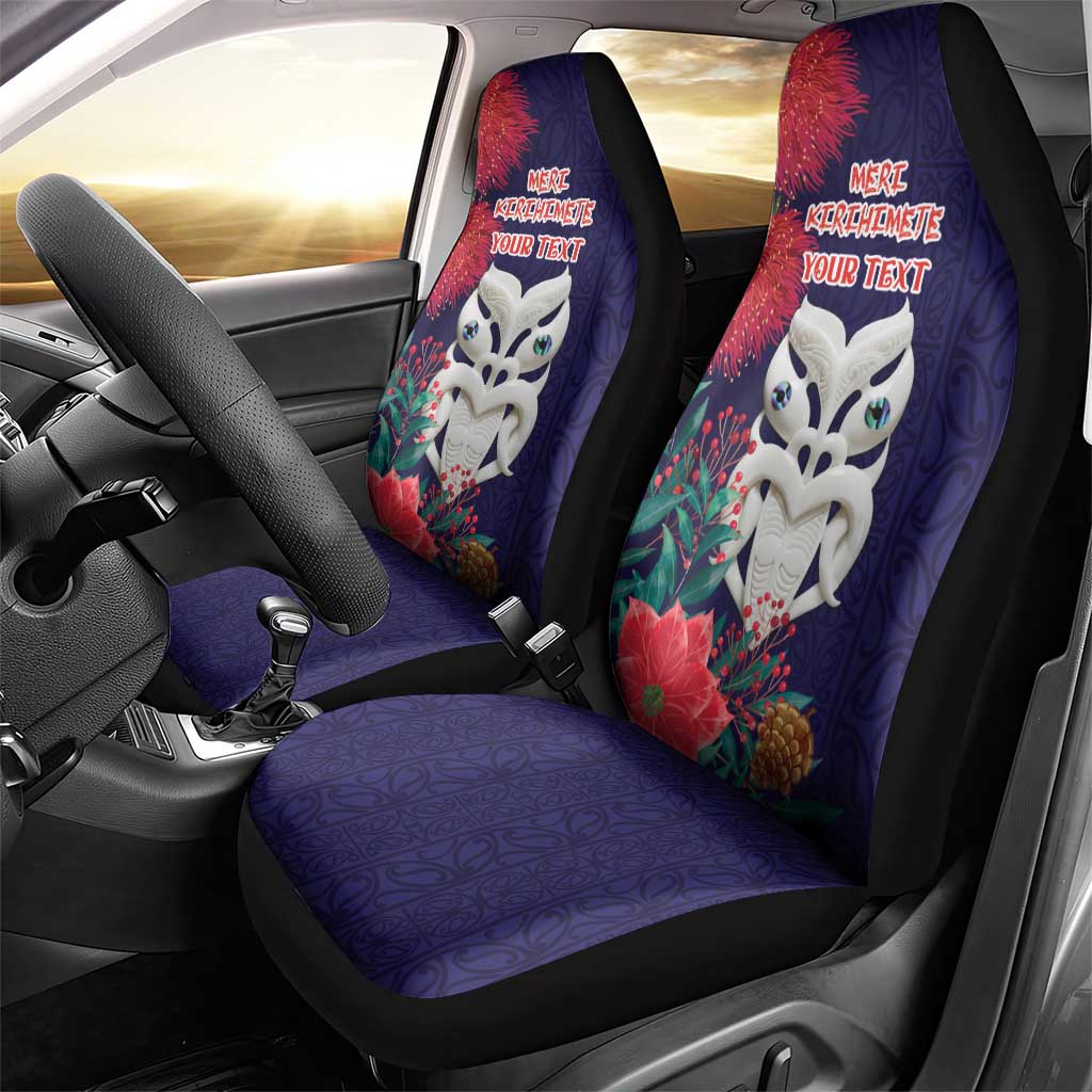 Maori Wheku Meri Kirihimete Personalised Car Seat Cover All Blue Indigenous Maori Motif - Polynesian Pride