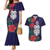 Maori Wheku Meri Kirihimete Personalised Couples Matching Mermaid Dress and Hawaiian Shirt All Blue Indigenous Maori Motif LT9 Blue - Polynesian Pride
