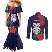 Maori Wheku Meri Kirihimete Personalised Couples Matching Mermaid Dress and Long Sleeve Button Shirt All Blue Indigenous Maori Motif LT9 - Polynesian Pride