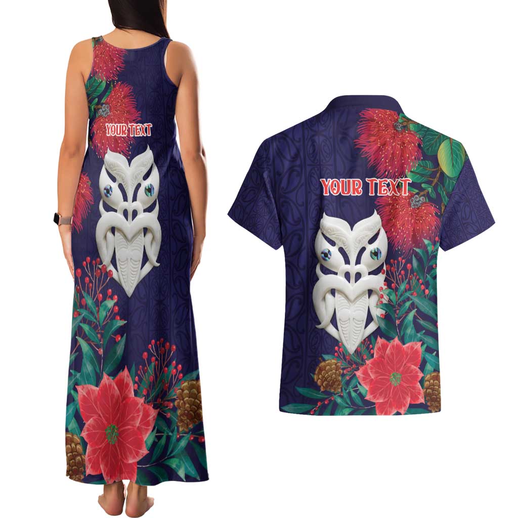 Maori Wheku Meri Kirihimete Personalised Couples Matching Tank Maxi Dress and Hawaiian Shirt All Blue Indigenous Maori Motif LT9 - Polynesian Pride