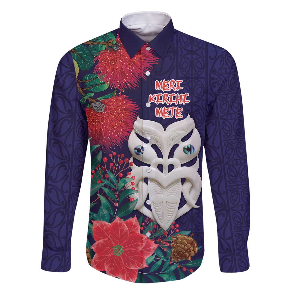 Maori Wheku Meri Kirihimete Personalised Family Matching Off The Shoulder Long Sleeve Dress and Hawaiian Shirt All Blue Indigenous Maori Motif - Polynesian Pride