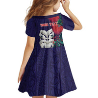 Maori Wheku Meri Kirihimete Personalised Family Matching Off Shoulder Short Dress and Hawaiian Shirt All Blue Indigenous Maori Motif - Polynesian Pride