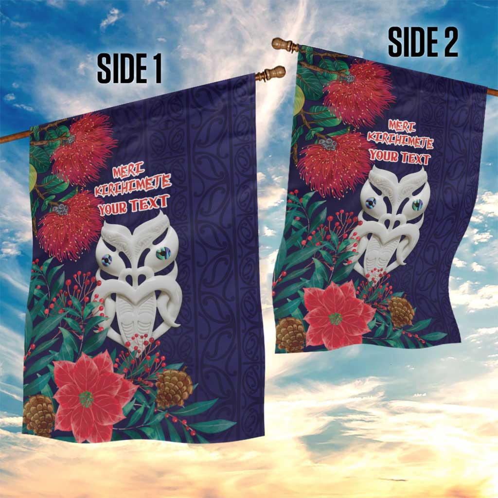 Maori Wheku Meri Kirihimete Personalised Garden Flag All Blue Indigenous Maori Motif - Polynesian Pride