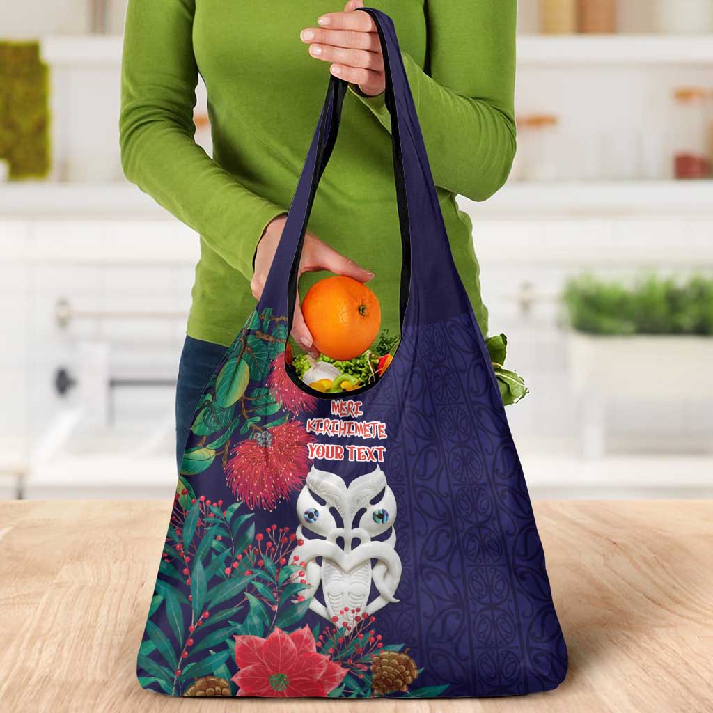 Maori Wheku Meri Kirihimete Personalised Grocery Bag All Blue Indigenous Maori Motif - Polynesian Pride