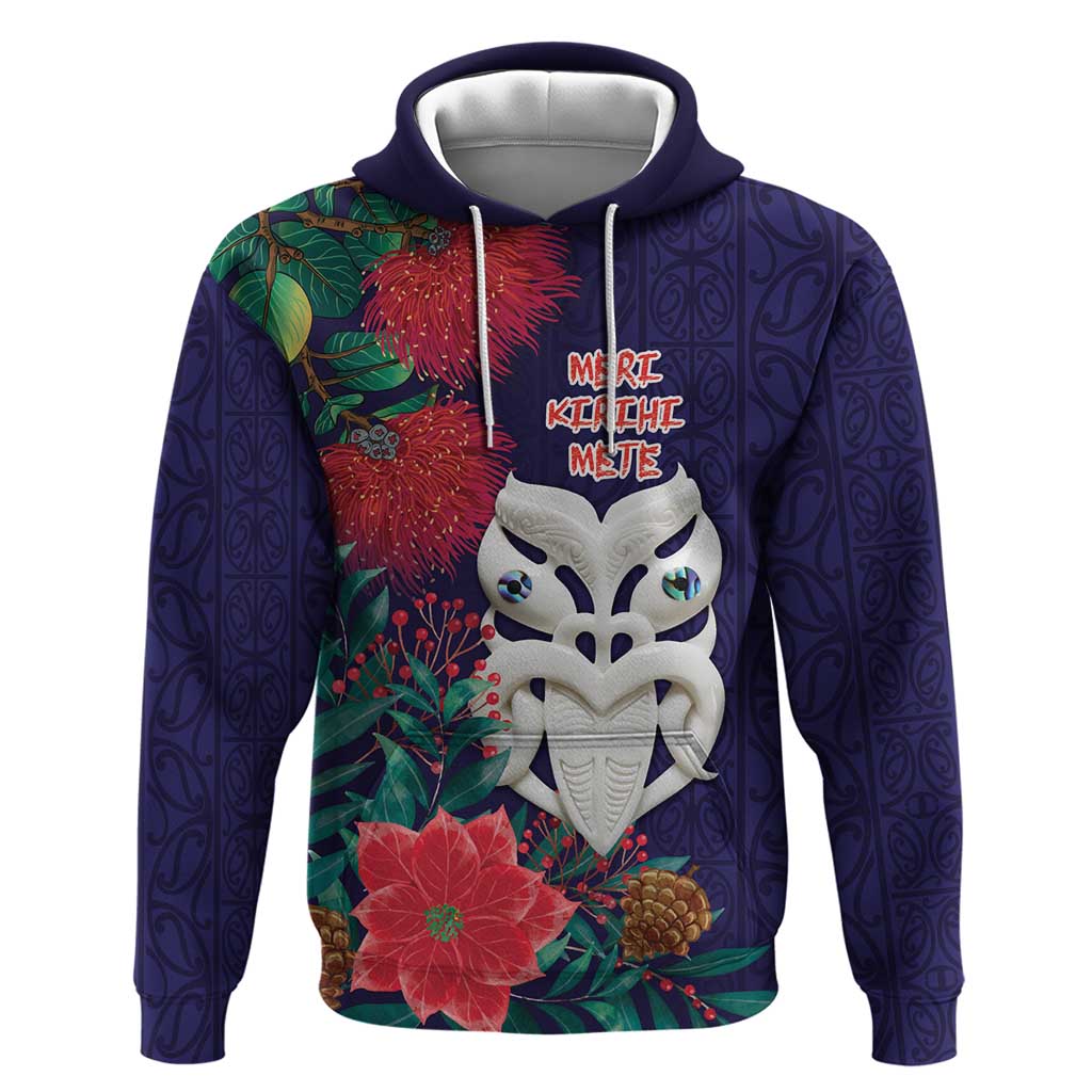 Maori Wheku Meri Kirihimete Personalised Hoodie All Blue Indigenous Maori Motif - Polynesian Pride