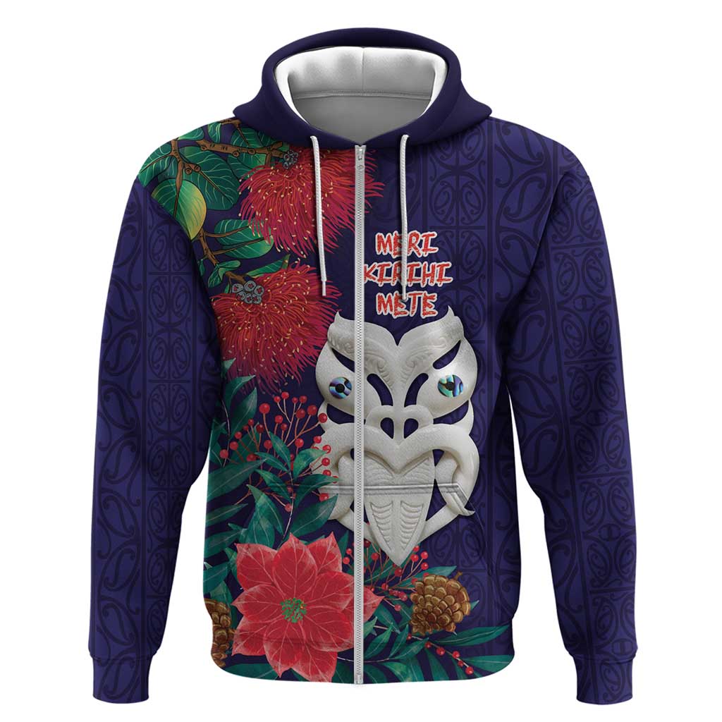 Maori Wheku Meri Kirihimete Personalised Hoodie All Blue Indigenous Maori Motif - Polynesian Pride