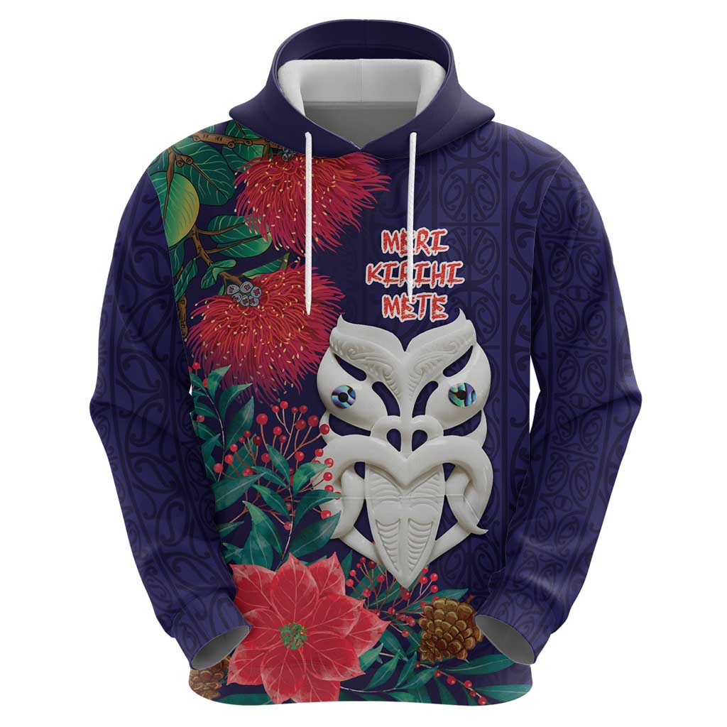 Maori Wheku Meri Kirihimete Personalised Hoodie All Blue Indigenous Maori Motif - Polynesian Pride