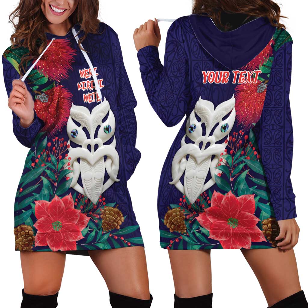 Maori Wheku Meri Kirihimete Personalised Hoodie Dress All Blue Indigenous Maori Motif - Polynesian Pride