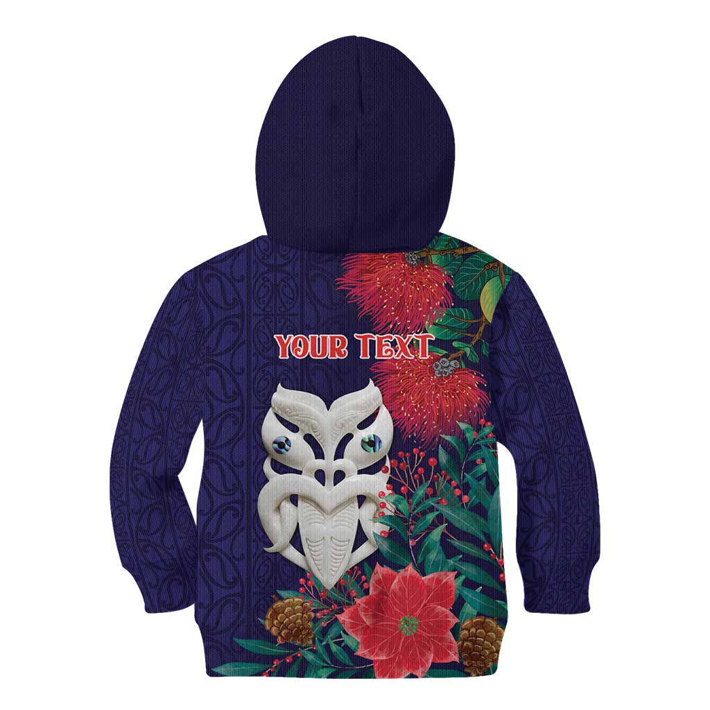 Maori Wheku Meri Kirihimete Personalised Kid Hoodie All Blue Indigenous Maori Motif - Polynesian Pride