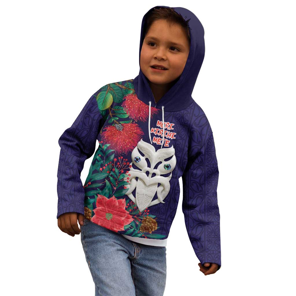 Maori Wheku Meri Kirihimete Personalised Kid Hoodie All Blue Indigenous Maori Motif - Polynesian Pride