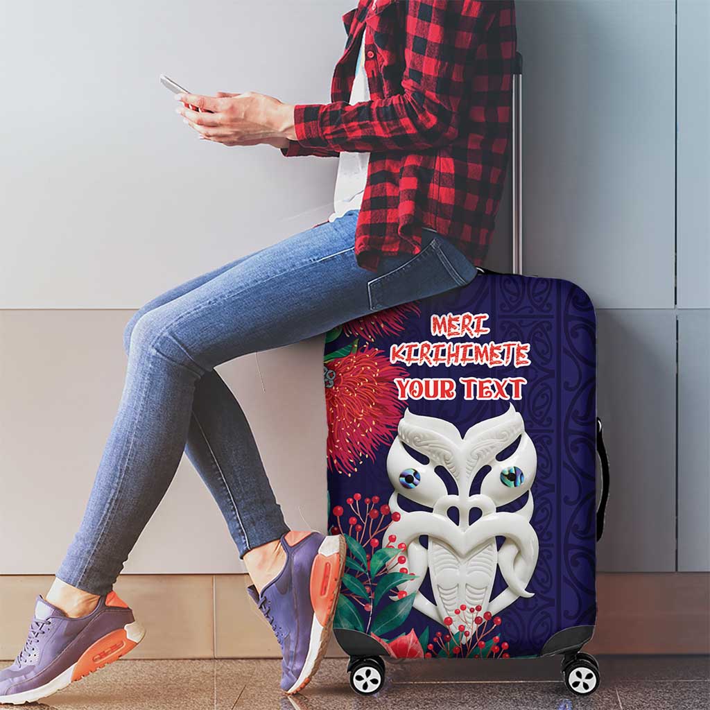 Maori Wheku Meri Kirihimete Personalised Luggage Cover All Blue Indigenous Maori Motif - Polynesian Pride