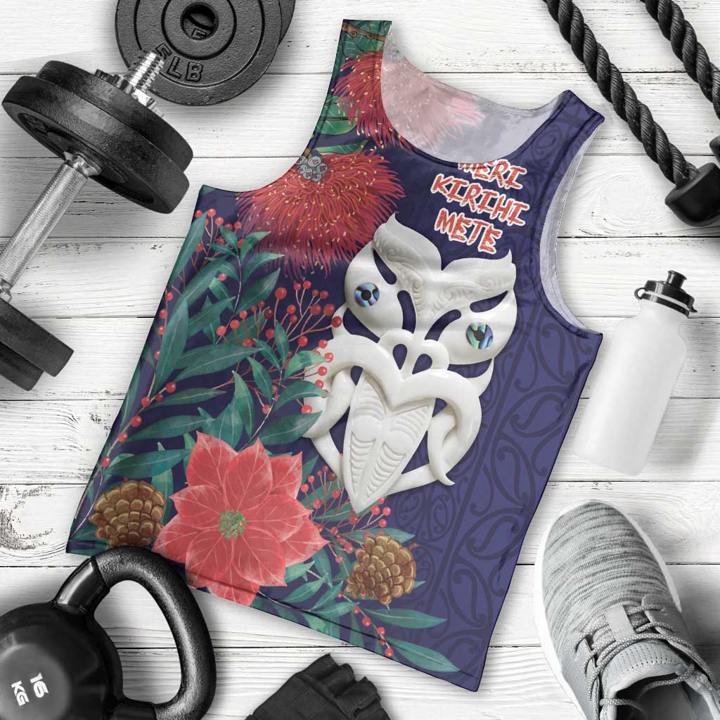 Maori Wheku Meri Kirihimete Personalised Men Tank Top All Blue Indigenous Maori Motif - Polynesian Pride