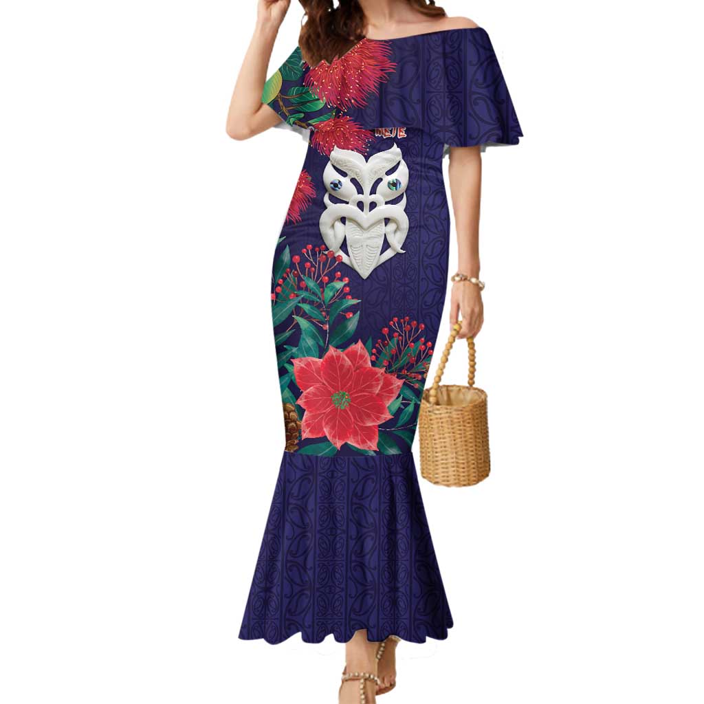 Maori Wheku Meri Kirihimete Personalised Mermaid Dress All Blue Indigenous Maori Motif - Polynesian Pride