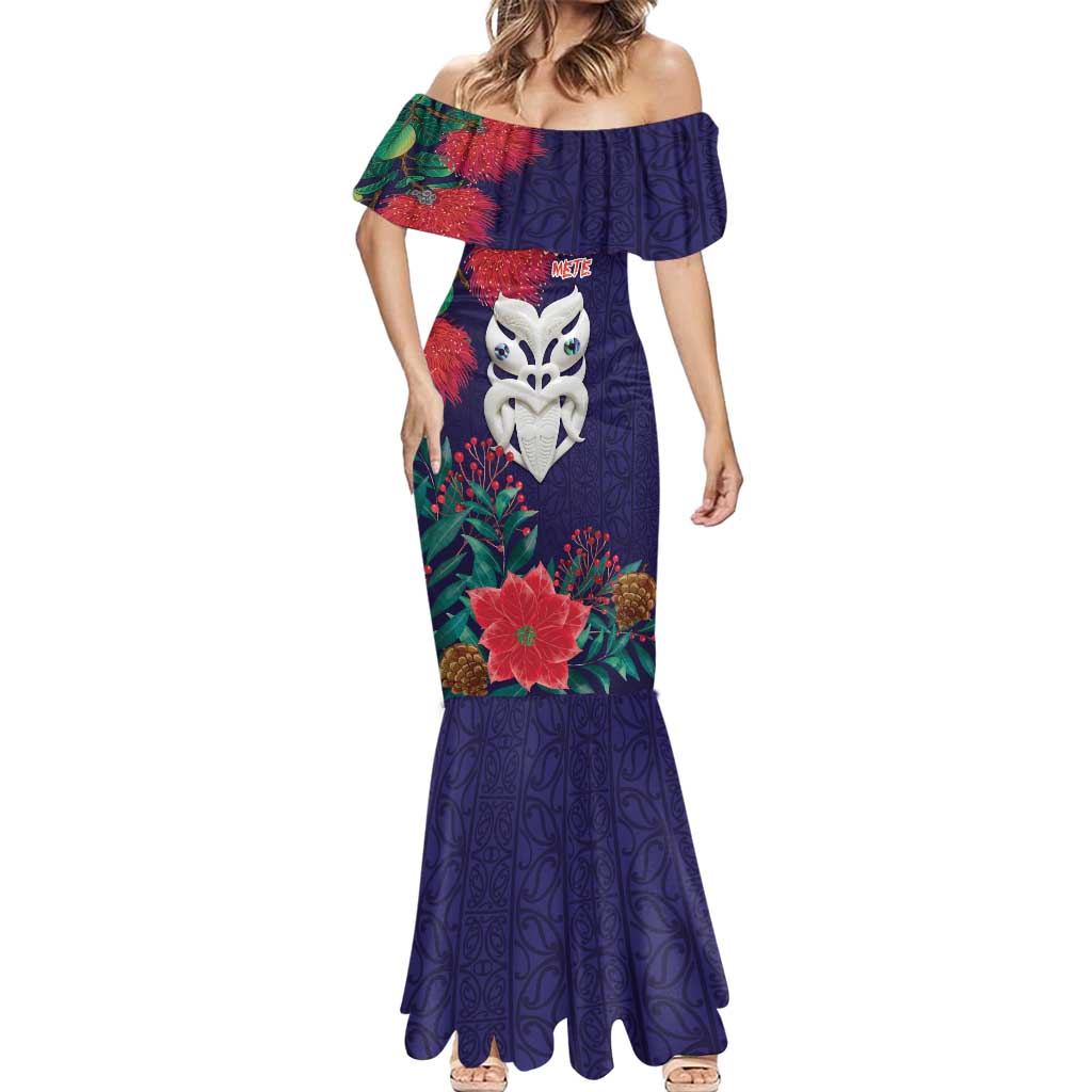 Maori Wheku Meri Kirihimete Personalised Mermaid Dress All Blue Indigenous Maori Motif - Polynesian Pride