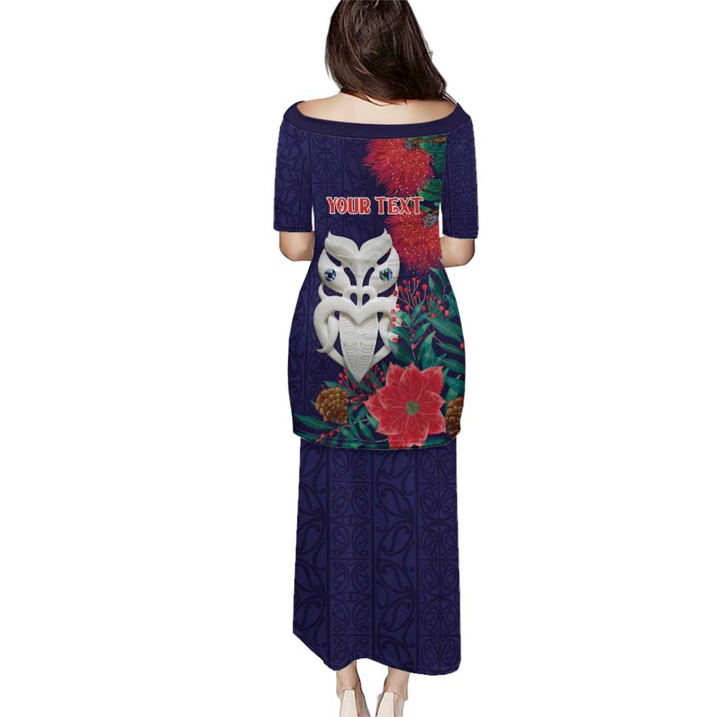 Maori Wheku Meri Kirihimete Personalised Puletasi All Blue Indigenous Maori Motif - Polynesian Pride