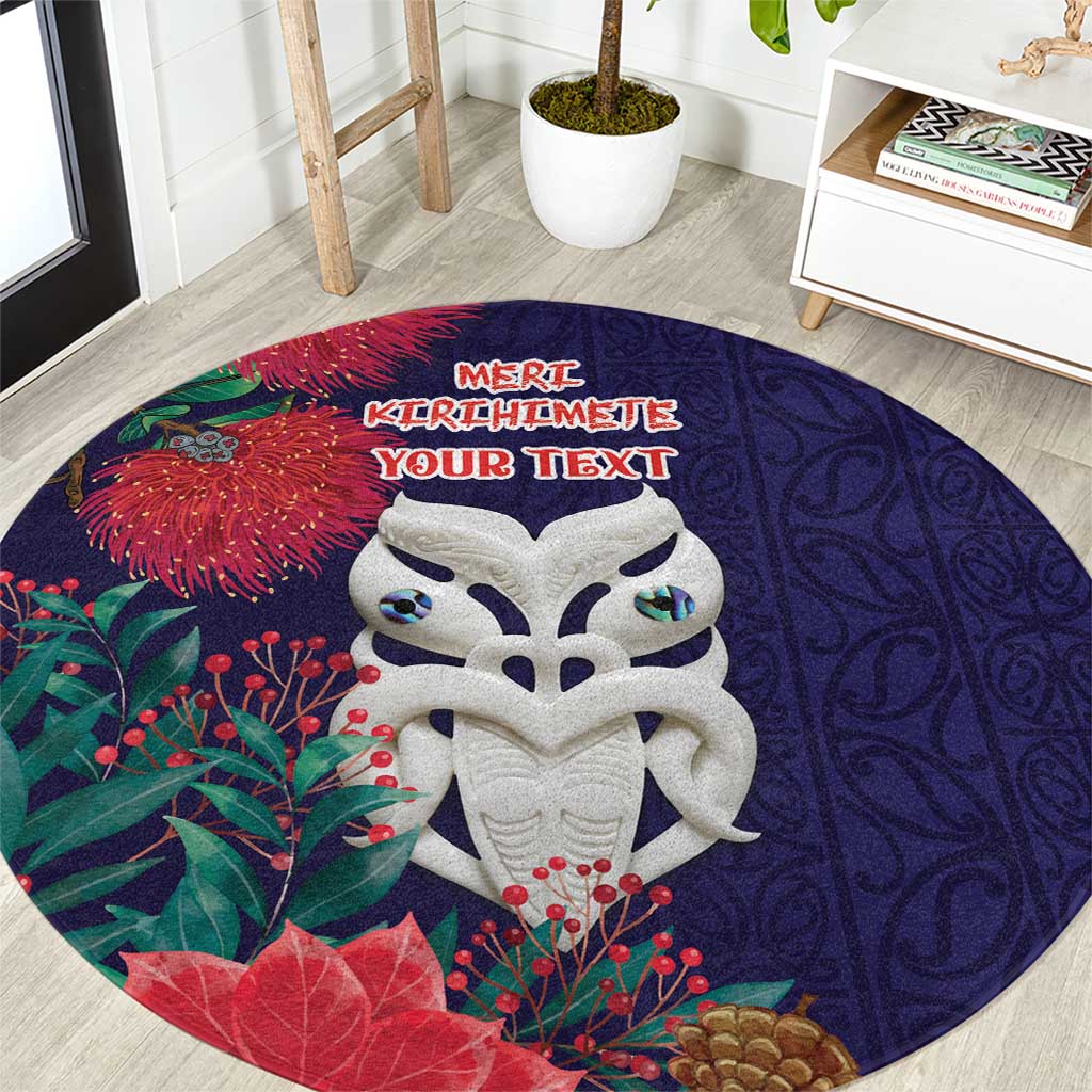 Maori Wheku Meri Kirihimete Personalised Round Carpet All Blue Indigenous Maori Motif LT9 Blue - Polynesian Pride