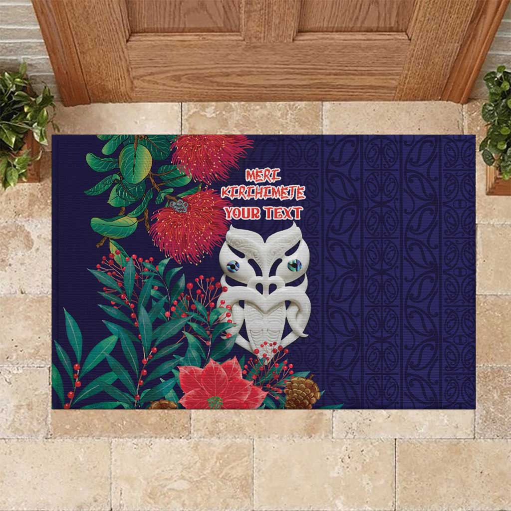 Maori Wheku Meri Kirihimete Personalised Rubber Doormat All Blue Indigenous Maori Motif LT9 Blue - Polynesian Pride