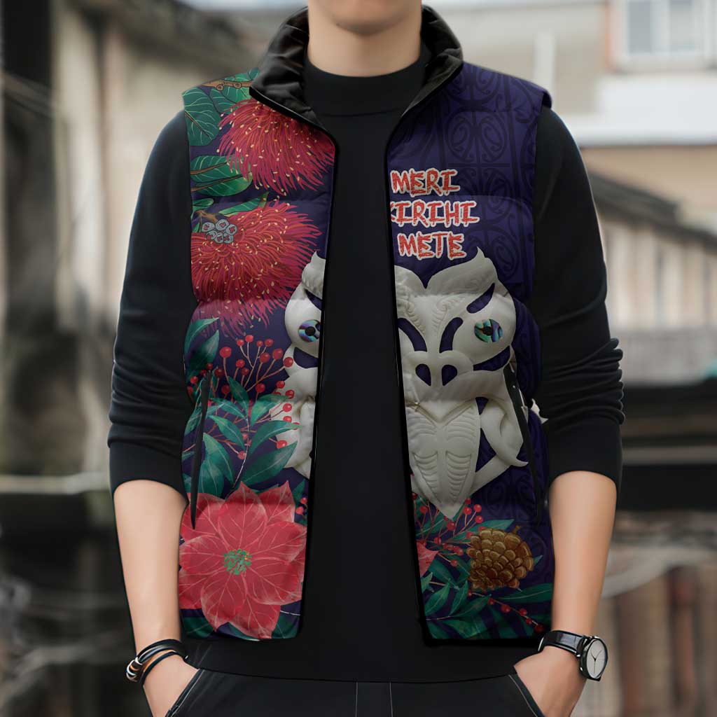 Maori Wheku Meri Kirihimete Personalised Sleeveless Puffer Jacket All Blue Indigenous Maori Motif - Polynesian Pride