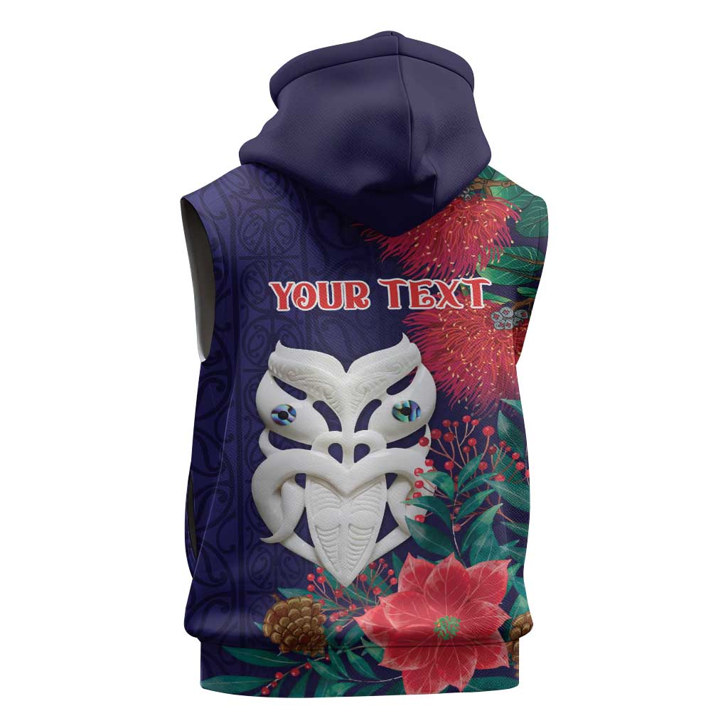 Maori Wheku Meri Kirihimete Personalised Sleeveless Zip Hoodie All Blue Indigenous Maori Motif - Polynesian Pride