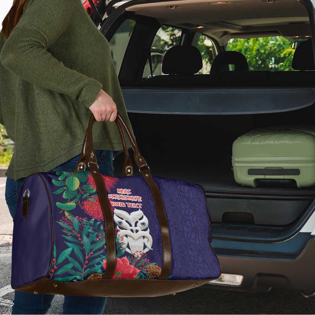Maori Wheku Meri Kirihimete Personalised Travel Bag All Blue Indigenous Maori Motif - Polynesian Pride