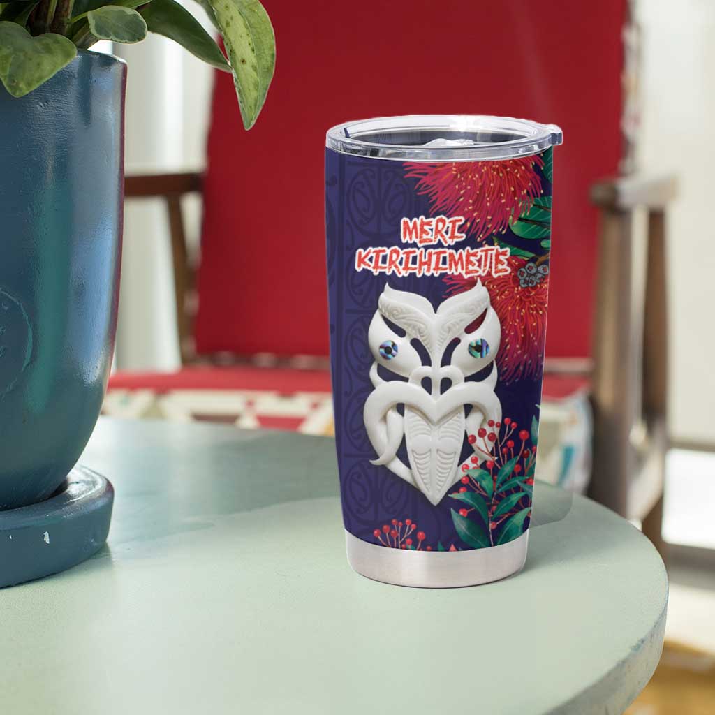 Maori Wheku Meri Kirihimete Personalised Tumbler Cup All Blue Indigenous Maori Motif - Polynesian Pride