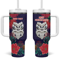 Maori Wheku Meri Kirihimete Personalised Tumbler With Handle All Blue Indigenous Maori Motif - Polynesian Pride
