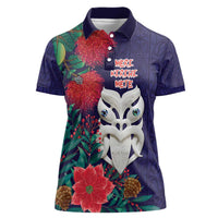 Maori Wheku Meri Kirihimete Personalised Women Polo Shirt All Blue Indigenous Maori Motif LT9 Female Blue - Polynesian Pride