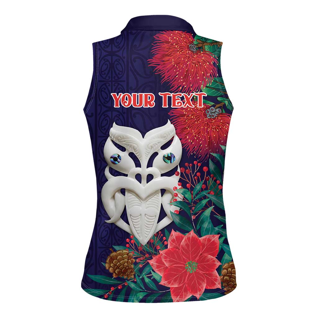 Maori Wheku Meri Kirihimete Personalised Women Sleeveless Polo Shirt All Blue Indigenous Maori Motif - Polynesian Pride