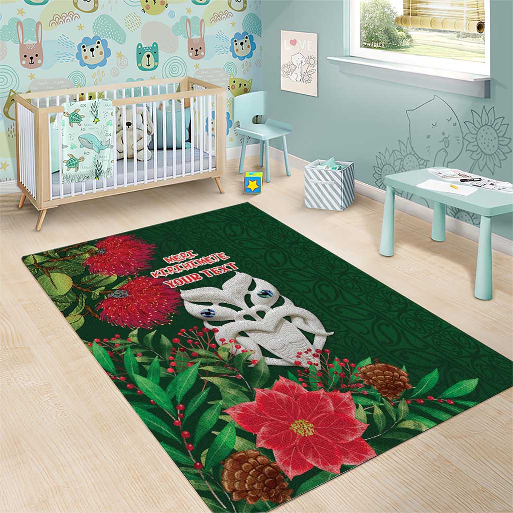 Maori Wheku Meri Kirihimete Personalised Area Rug All Green Indigenous Maori Motif - Polynesian Pride