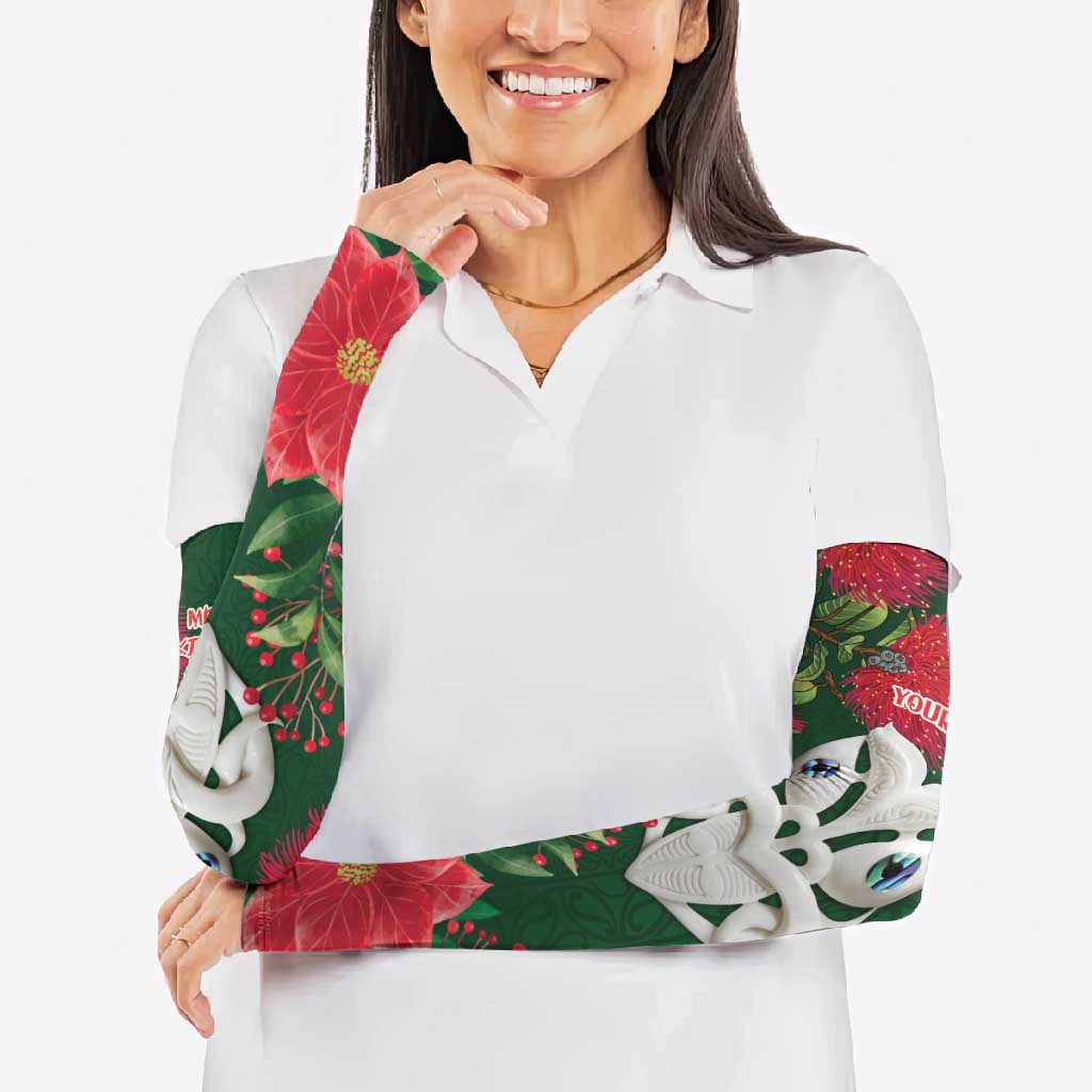 Maori Wheku Meri Kirihimete Personalised Arm Sleeves All Green Indigenous Maori Motif - Polynesian Pride