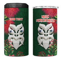 Maori Wheku Meri Kirihimete Personalised 4 in 1 Can Cooler Tumbler All Green Indigenous Maori Motif - Polynesian Pride