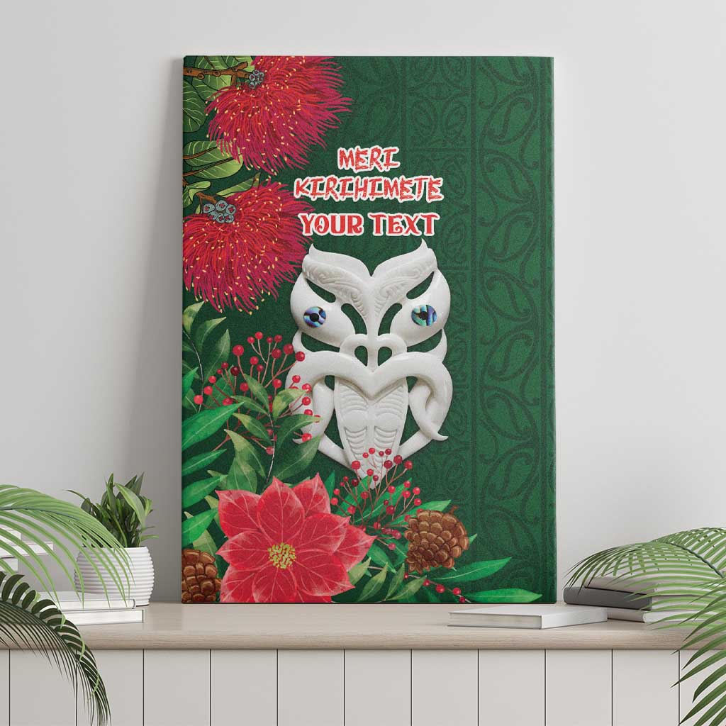 Maori Wheku Meri Kirihimete Personalised Canvas Wall Art All Green Indigenous Maori Motif LT9 - Polynesian Pride