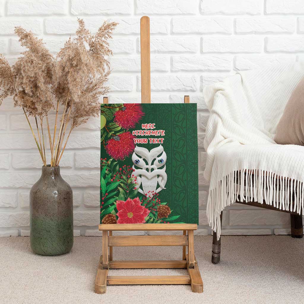 Maori Wheku Meri Kirihimete Personalised Canvas Wall Art All Green Indigenous Maori Motif LT9 - Polynesian Pride