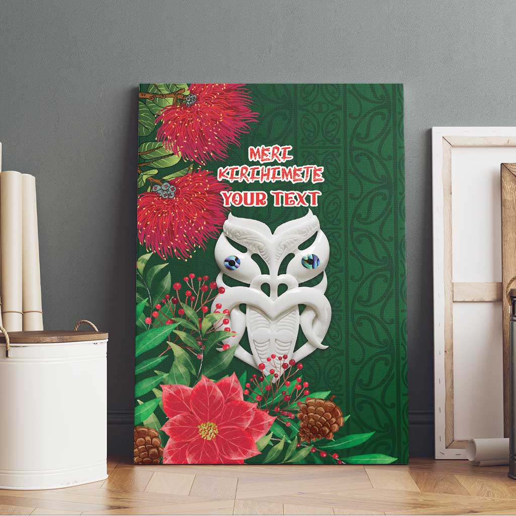 Maori Wheku Meri Kirihimete Personalised Canvas Wall Art All Green Indigenous Maori Motif LT9 - Polynesian Pride