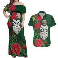 Maori Wheku Meri Kirihimete Personalised Couples Matching Off Shoulder Maxi Dress and Hawaiian Shirt All Green Indigenous Maori Motif LT9 Green - Polynesian Pride
