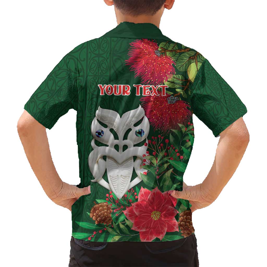 Maori Wheku Meri Kirihimete Personalised Family Matching Long Sleeve Bodycon Dress and Hawaiian Shirt All Green Indigenous Maori Motif - Polynesian Pride