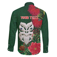 Maori Wheku Meri Kirihimete Personalised Family Matching Long Sleeve Bodycon Dress and Hawaiian Shirt All Green Indigenous Maori Motif - Polynesian Pride