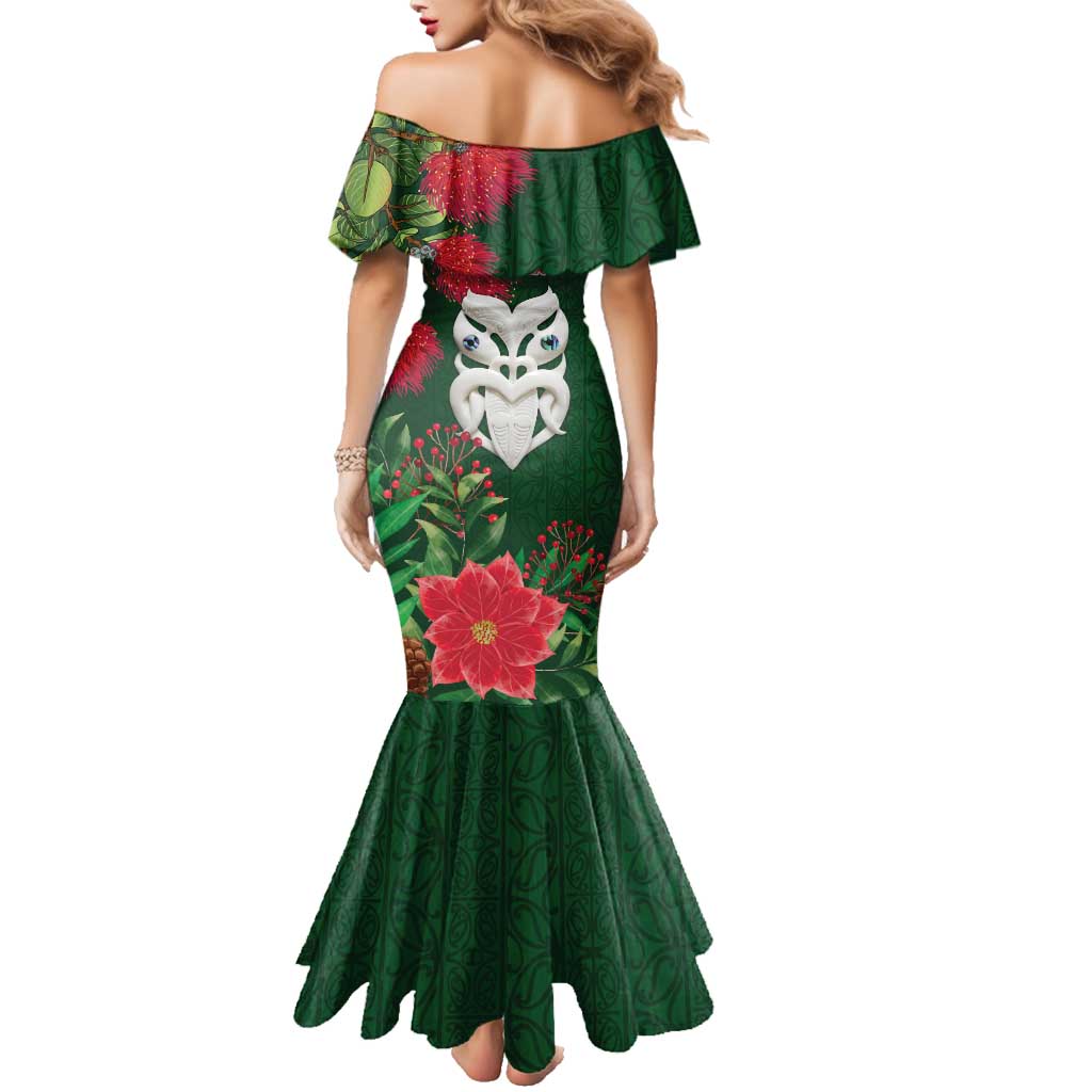 Maori Wheku Meri Kirihimete Personalised Family Matching Mermaid Dress and Hawaiian Shirt All Green Indigenous Maori Motif - Polynesian Pride