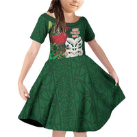 Maori Wheku Meri Kirihimete Personalised Family Matching Off Shoulder Short Dress and Hawaiian Shirt All Green Indigenous Maori Motif - Polynesian Pride