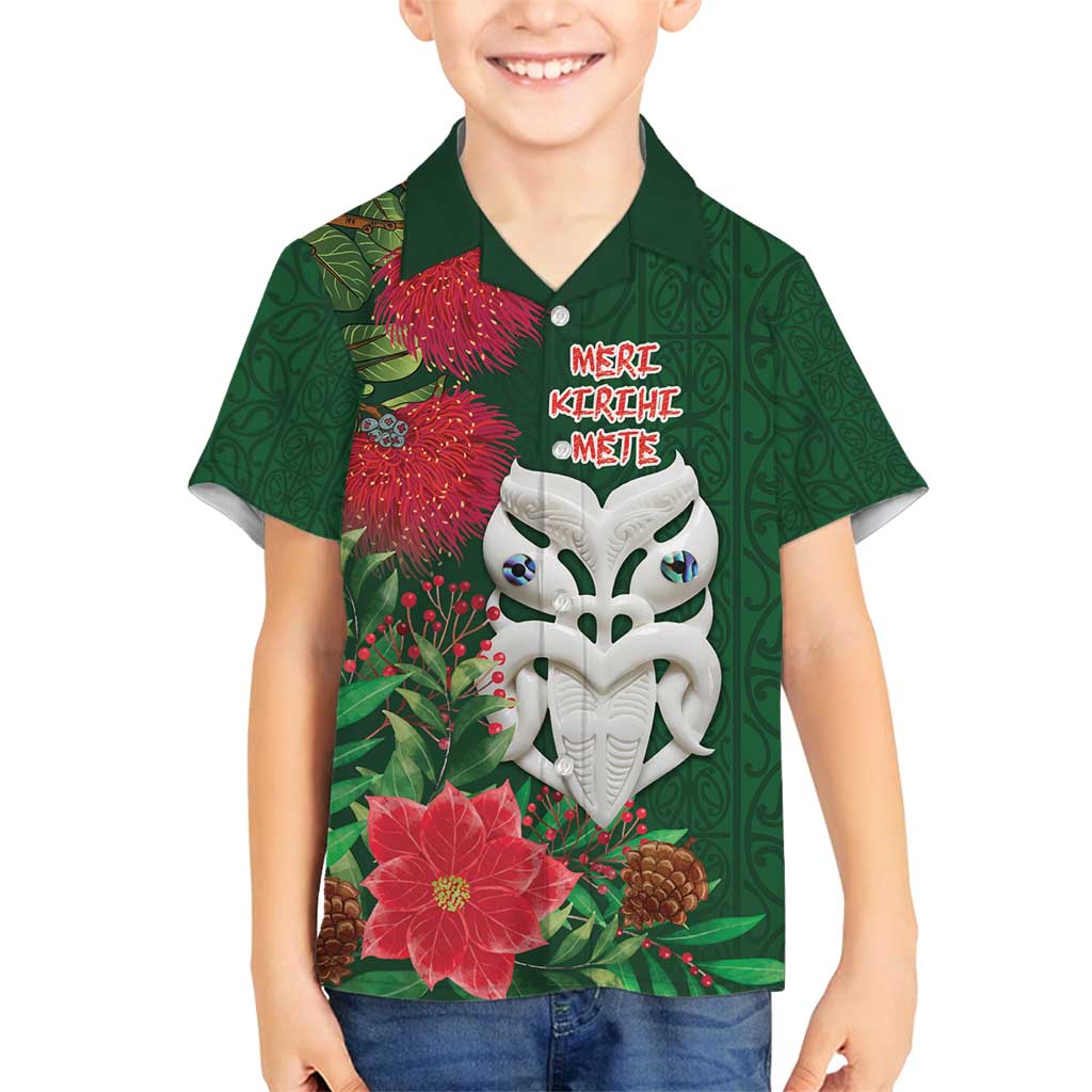 Maori Wheku Meri Kirihimete Personalised Family Matching Summer Maxi Dress and Hawaiian Shirt All Green Indigenous Maori Motif - Polynesian Pride