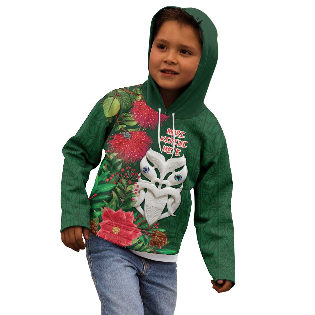 Maori Wheku Meri Kirihimete Personalised Kid Hoodie All Green Indigenous Maori Motif - Polynesian Pride