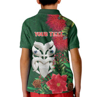 Maori Wheku Meri Kirihimete Personalised Kid Polo Shirt All Green Indigenous Maori Motif - Polynesian Pride