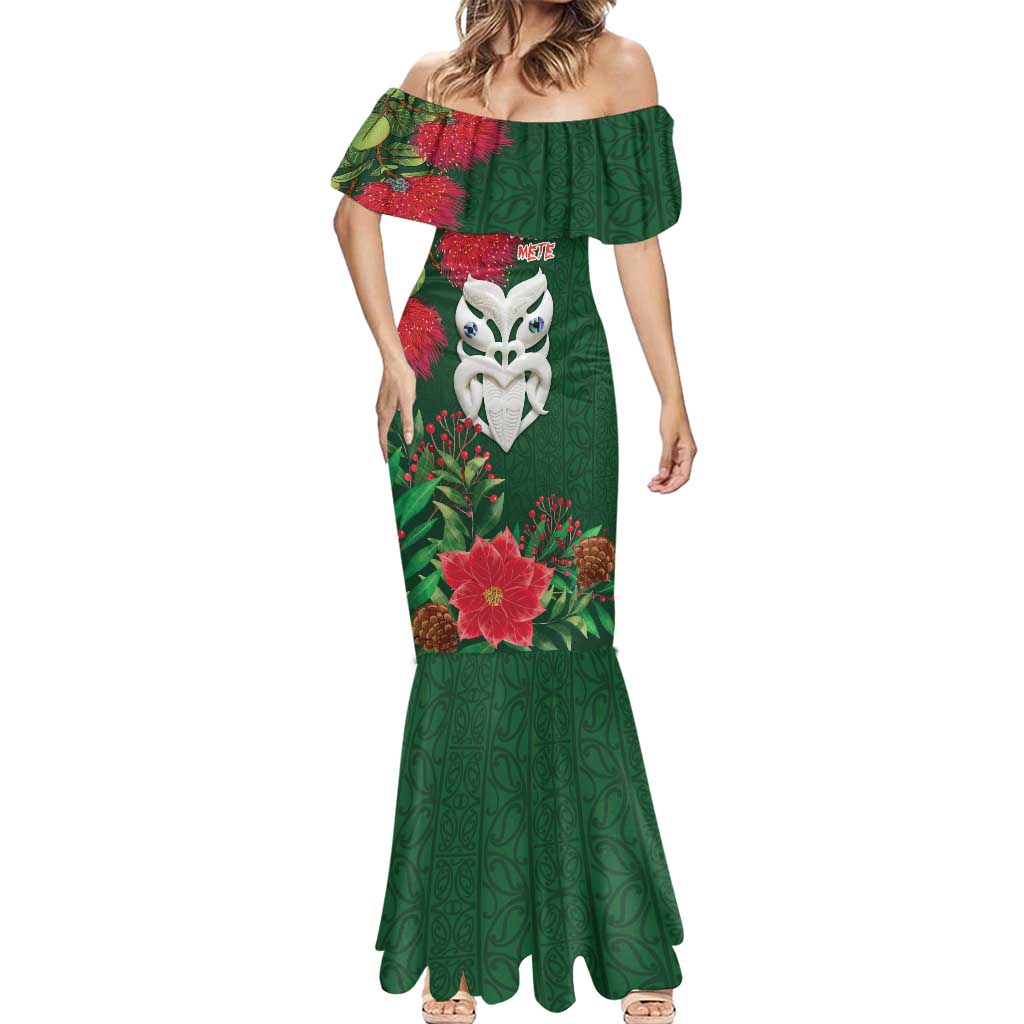 Maori Wheku Meri Kirihimete Personalised Mermaid Dress All Green Indigenous Maori Motif - Polynesian Pride
