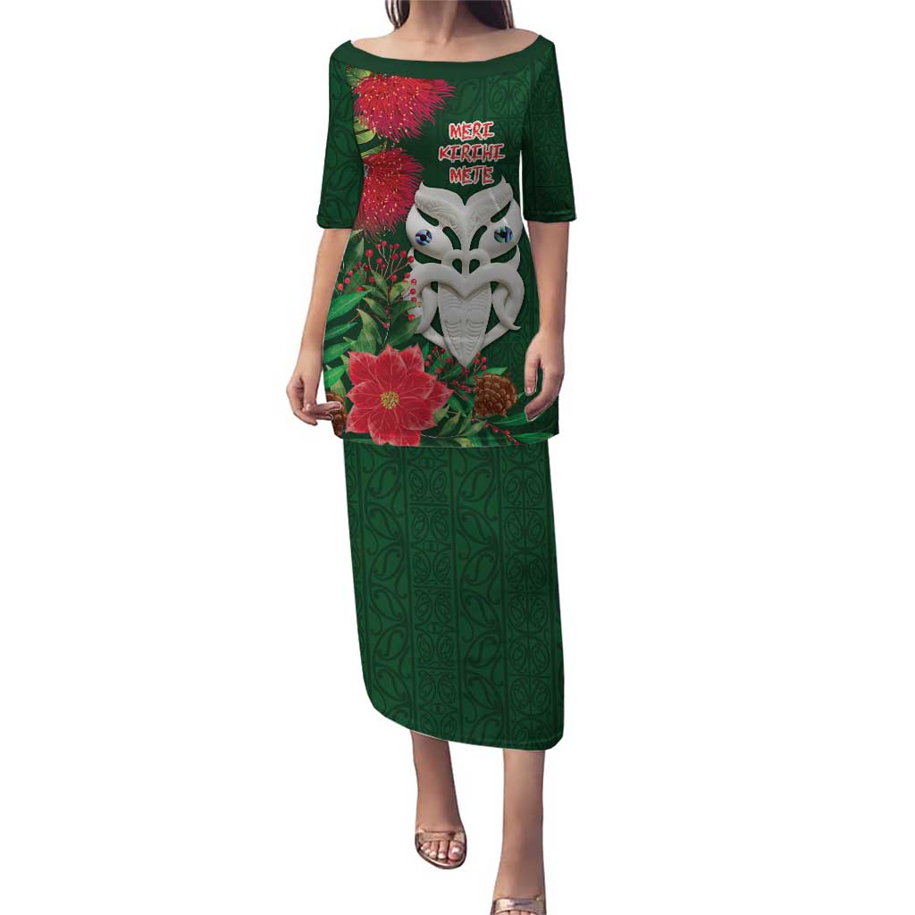 Maori Wheku Meri Kirihimete Personalised Puletasi All Green Indigenous Maori Motif - Polynesian Pride