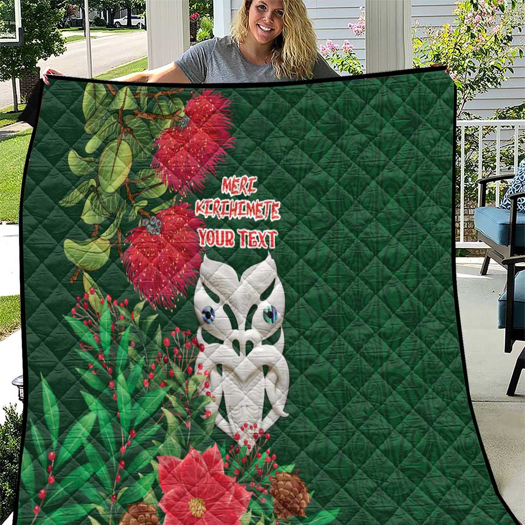 Maori Wheku Meri Kirihimete Personalised Quilt All Green Indigenous Maori Motif - Polynesian Pride