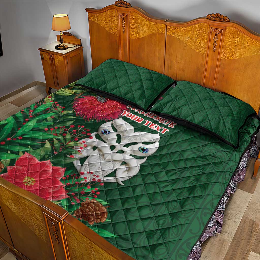 Maori Wheku Meri Kirihimete Personalised Quilt Bed Set All Green Indigenous Maori Motif - Polynesian Pride