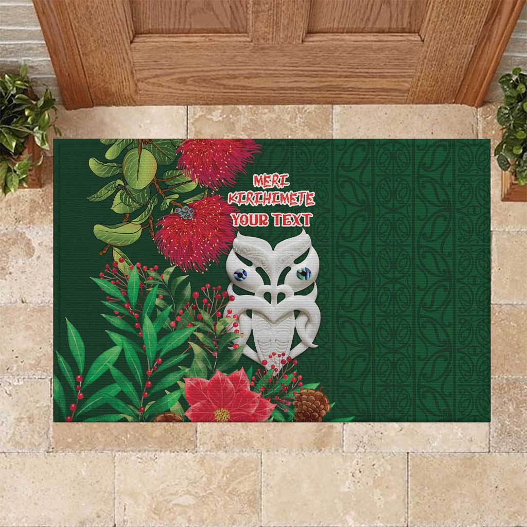Maori Wheku Meri Kirihimete Personalised Rubber Doormat All Green Indigenous Maori Motif - Polynesian Pride