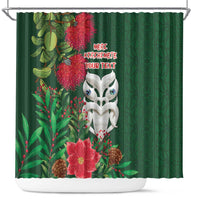 Maori Wheku Meri Kirihimete Personalised Shower Curtain All Green Indigenous Maori Motif - Polynesian Pride