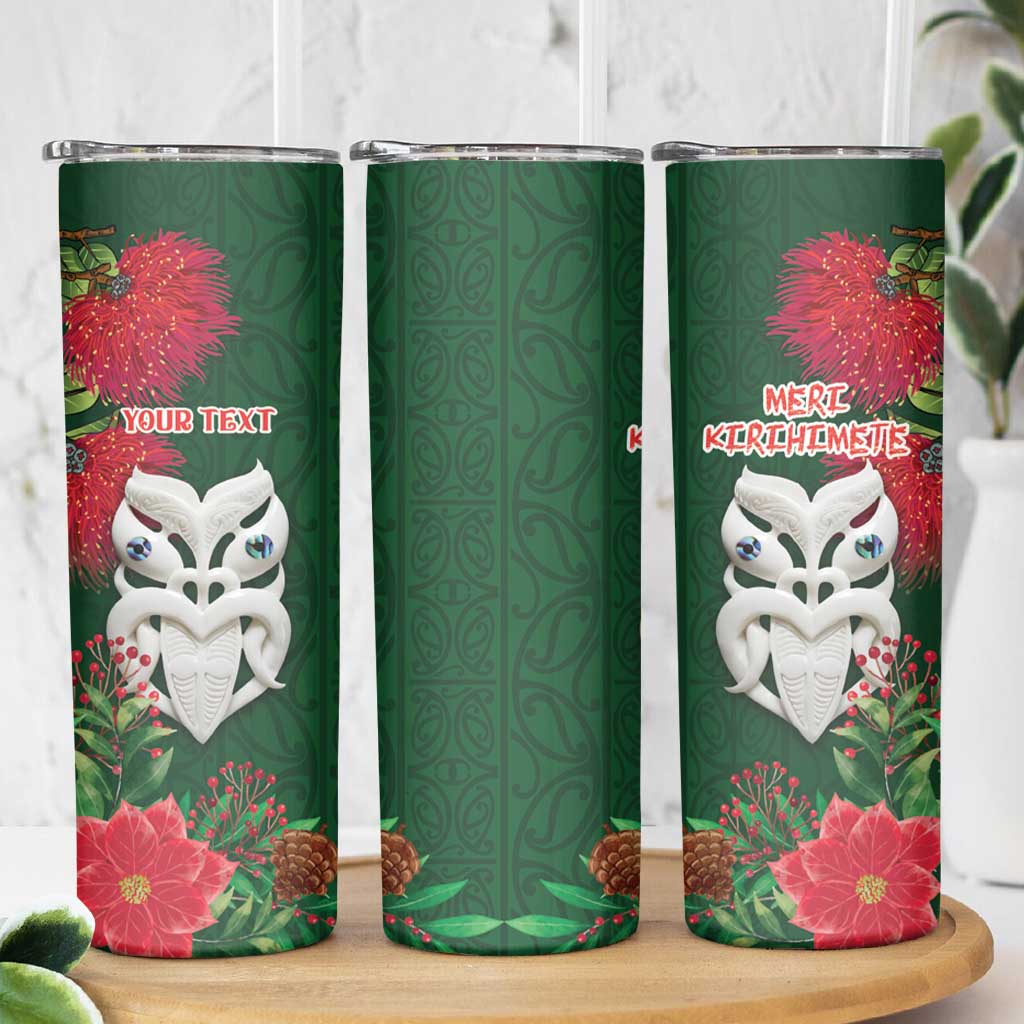 Maori Wheku Meri Kirihimete Personalised Skinny Tumbler All Green Indigenous Maori Motif - Polynesian Pride
