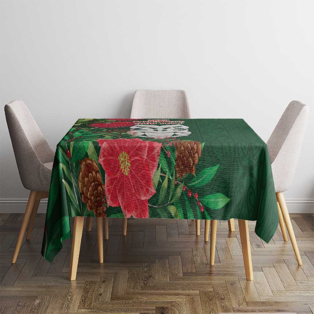 Maori Wheku Meri Kirihimete Personalised Tablecloth All Green Indigenous Maori Motif - Polynesian Pride